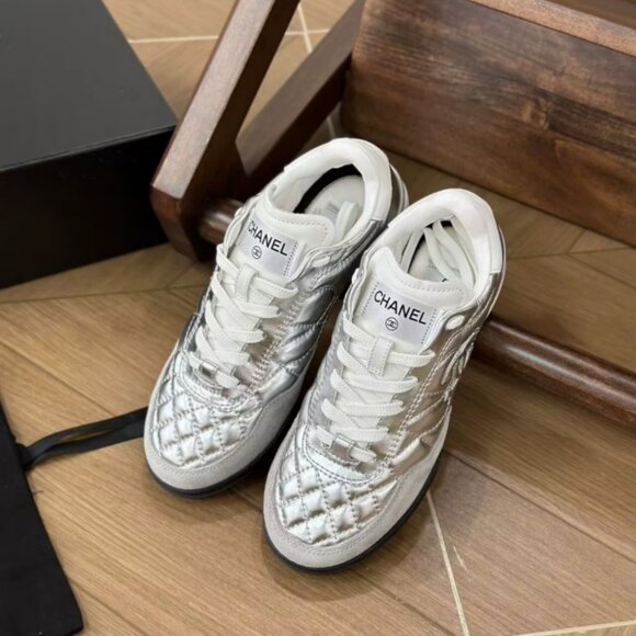 CHANEL Chanel 25S Layered Cowhide Round-Tip Lace-Up Training Shoes, Thin-soled, - Picture 1 of 5